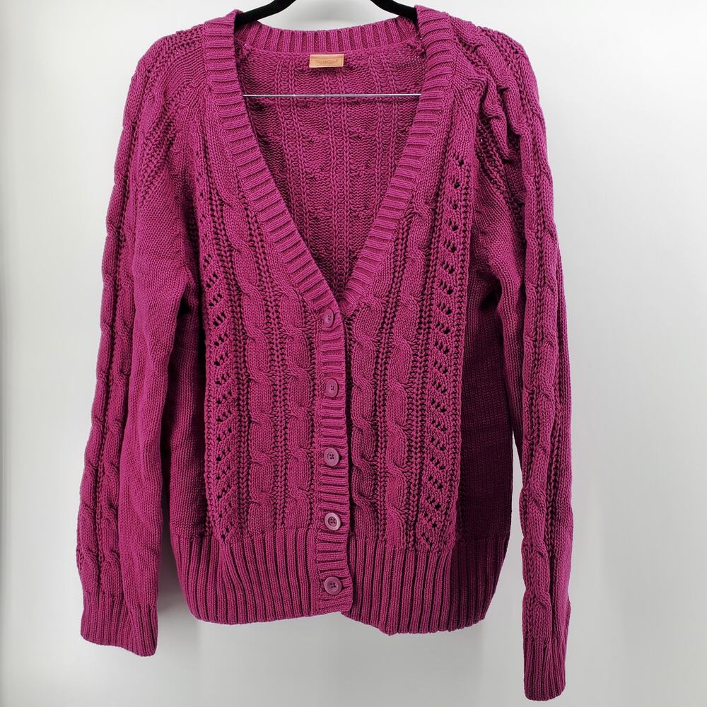 North Crest Women's Plus V-Neck Grandpa Style Cable Knit Button Down Cardigan